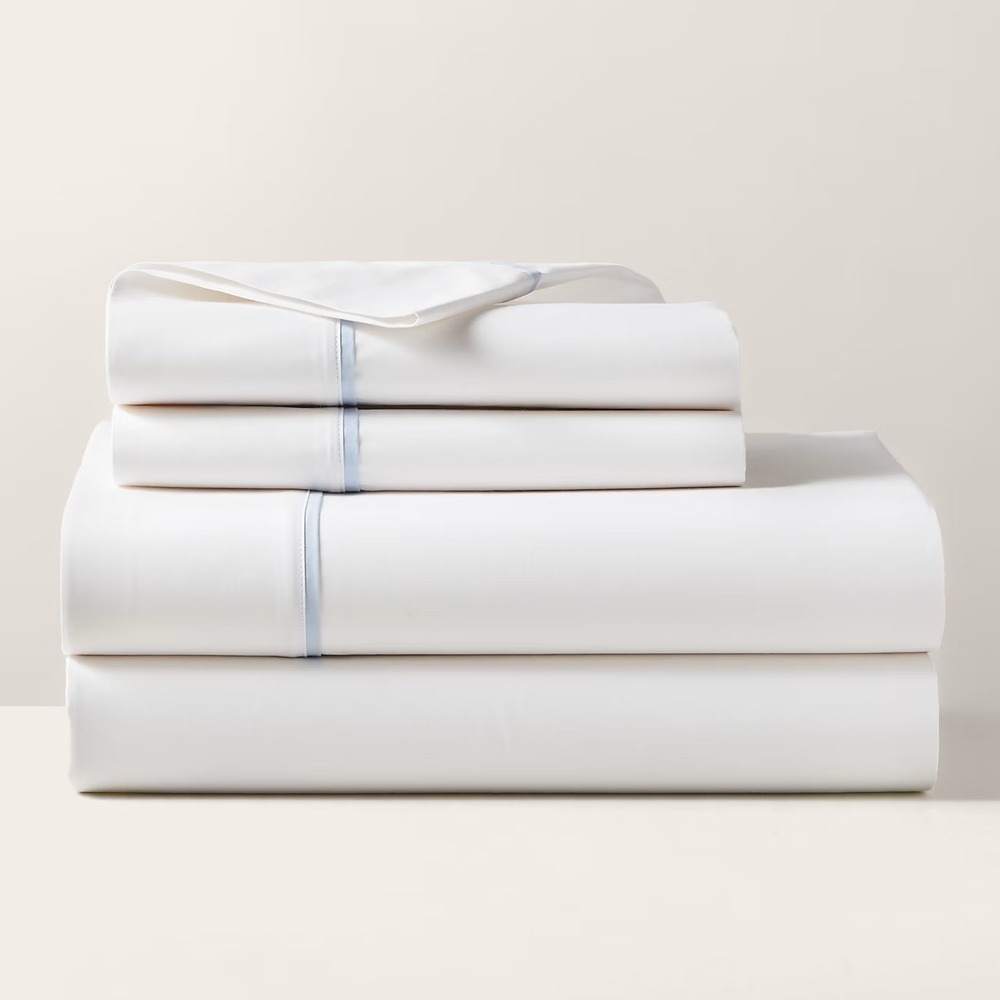 Ralph Lauren Palmer Percale‎ King Flat Sheet Pale Sky Blue Organic Cotton NEW